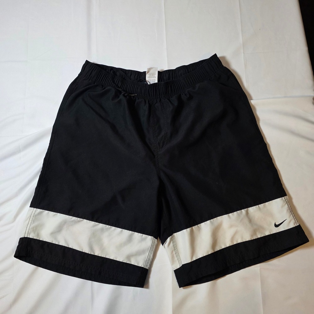 Nike Mens Athletic Shorts Black White‎ Colorblock Mesh Lined Swoosh Size Large